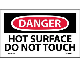 NMC D559LBL Danger Hot Surface Do Not Touch Label, Adhesive Backed Vinyl, 3" x 5"