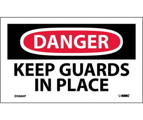NMC D566LBL Danger Keep Guards In Place Label, Adhesive Backed Vinyl, 3" x 5"