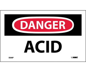 NMC D5LBL Danger Acid Label, Adhesive Backed Vinyl, 3" x 5"
