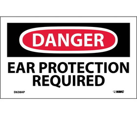 NMC D638LBL Danger Ear Protection Required Label, Adhesive Backed Vinyl, 3" x 5"
