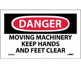NMC D640LBL Danger Moving Machinery Keep Hands And Feet Clear Label, Adhesive Backed Vinyl, 3