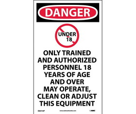 NMC D641LBL Under 18 (Graphic) Only Trained And Au.. Label, Adhesive Backed Vinyl, 5" x 3"