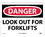 NMC 7" X 10" Vinyl Safety Identification Sign, Look Out For Fork Lifts, Price/each