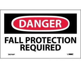 NMC D674LBL Danger Fall Protection Required Label, Adhesive Backed Vinyl, 3" x 5"