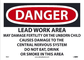 NMC D682 Danger Lead Work Area Sign, Osha, PAPER, 10" x 14"