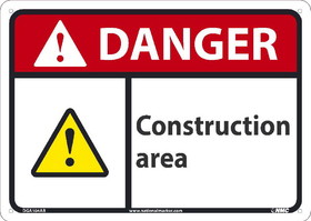 NMC DGA104 Danger Construction Area Sign, 10X14, Standard Aluminum, 10" x 14"
