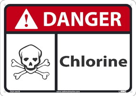 NMC DGA105 Danger Chlorine Sign, 10X14, Standard Aluminum, 10" x 14"