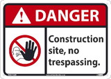 NMC DGA106 Danger Construction Site No Trespassing Sign, 10X14, Standard Aluminum, 10