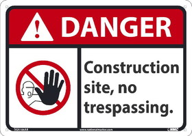 NMC DGA106 Danger Construction Site No Trespassing Sign, 10X14, Standard Aluminum, 10" x 14"