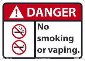 NMC DGA112 Danger No Smoking Or Vaping Sign, 10X14, Standard Aluminum, 10" x 14"