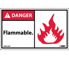 NMC DGA15LBL Danger Flammable Label, Adhesive Backed Vinyl, 3" x 5"