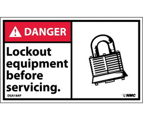 NMC DGA18LBL Danger Lock Out Equipment Before Servicing Label, Adhesive Backed Vinyl, 3" x 5"