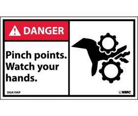NMC DGA19LBL Danger Pinch Points Watch Your Hands Label, Adhesive Backed Vinyl, 3" x 5"