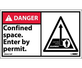 NMC DGA21LBL Danger Confined Space Enter By Permit Label, Adhesive Backed Vinyl, 3" x 5"