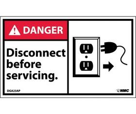 NMC DGA23LBL Danger Disconnect Before Servicing Label, Adhesive Backed Vinyl, 3" x 5"