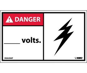 NMC DGA29LBL Danger ___ Volts Label, Adhesive Backed Vinyl, 3" x 5"