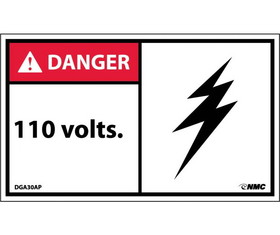 NMC DGA30LBL Danger 110 Volts Label, Adhesive Backed Vinyl, 3" x 5"