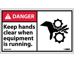 NMC DGA47LBL Danger Keep Hands Clear When Equipment Is Running Label, Adhesive Backed Vinyl, 3" x 5"