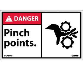 NMC DGA54LBL Danger Pinch Points Label, Adhesive Backed Vinyl, 3" x 5"