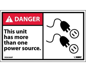NMC DGA56LBL Danger This Unit Has More Than One Power Source Label, Adhesive Backed Vinyl, 3" x 5"