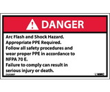 NMC DGA58LBL Danger Arc Flash And Shock Hazard Label, Adhesive Backed Vinyl, 3