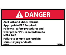 NMC DGA58LBL Danger Arc Flash And Shock Hazard Label, Adhesive Backed Vinyl, 3" x 5"