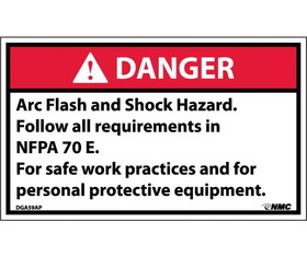 NMC DGA59LBL Danger Arc Flash And Shock Hazard Label, Adhesive Backed Vinyl, 3" x 5"