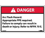 NMC DGA60LBL Danger Arc Flash And Shock Hazard Label, Adhesive Backed Vinyl, 3
