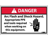 NMC DGA61LBL Danger Arc Flash And Shock Hazard Label, Adhesive Backed Vinyl, 3
