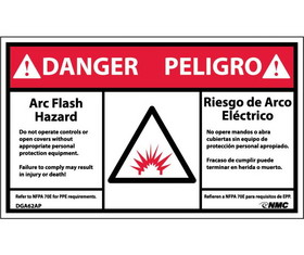 NMC DGA62LBL Danger Arc Flash And Shock Hazard Label, Adhesive Backed Vinyl, 3" x 5"