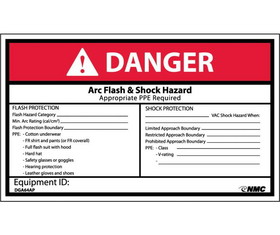 NMC DGA64LBL Danger Arc Flash And Shock Hazard Label, Adhesive Backed Vinyl, 3" x 5"