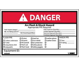 NMC DGA65LBL Danger Arc Flash And Shock Hazard Label, Adhesive Backed Vinyl, 3