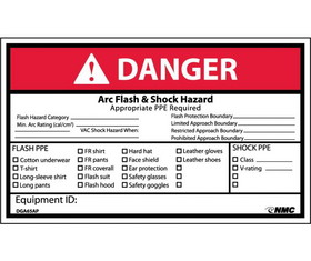 NMC DGA65LBL Danger Arc Flash And Shock Hazard Label, Adhesive Backed Vinyl, 3" x 5"