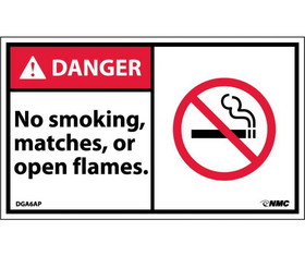 NMC DGA6LBL Danger No Smoking Matches Or Open Flames Label, Adhesive Backed Vinyl, 3" x 5"