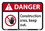 NMC 7" X 10" Vinyl Safety Identification Sign, Danger Construction Keep Out Sign, Price/each