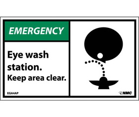 NMC EGA4LBL Emergency Eye Wash Station Keep Area Clear Label, Adhesive Backed Vinyl, 3" x 5"