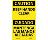 NMC ESC536LBL Caution Keep Hands Clear Bilingual Label, Adhesive Backed Vinyl, 5
