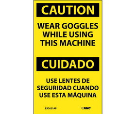 NMC ESC621LBL Caution Wear Goggles While Using This Machine Bilingual Label, Adhesive Backed Vinyl, 5" x 3"