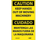 NMC ESC622LBL Caution Keep Hands Out Of Moving Machinery Bilingual Label, Adhesive Backed Vinyl, 5
