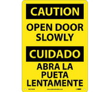 NMC ESC704 Caution Open Door Slowly Sign - Bilingual