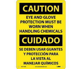 NMC ESC714 Caution Eye And Glove Protection Required Sign - Bilingual