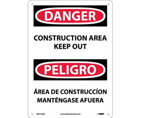 NMC ESD132 Danger Construction Area Keep Out Sign - Bilingual