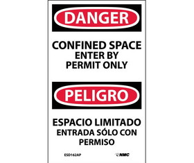 NMC ESD162LBL Confined Space Enter By Permit Only Bilingual Label, Adhesive Backed Vinyl, 5" x 3"