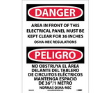 NMC ESD225 Danger Electrical Panel Must Be Kept Clear Sign - Bilingual