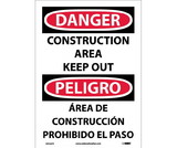 NMC ESD266 Danger Construction Area Keep Out Sign - Bilingual