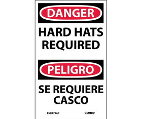 NMC ESD379LBL Hard Hats Required Label- Bilingual, Adhesive Backed Vinyl, 5" x 3"