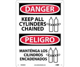 NMC ESD683 Danger Keep All Cylinders Chained Sign - Bilingual