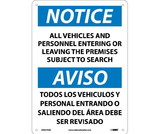 NMC ESN373 Notice All Vehicles Subject To Search Sign - Bilingual