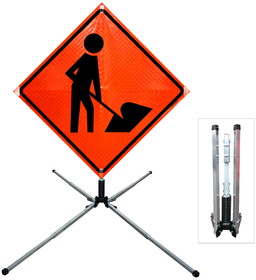 NMC FLEXSTAND Single Spring Stand, Roll Up Signs, Aluminum Legs, METAL, 25.75" x 8"