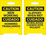 NMC FS25 Caution Slippery When Wet - Bilingual Double-Sided Floor Sign, Corrugated Plastic, 19